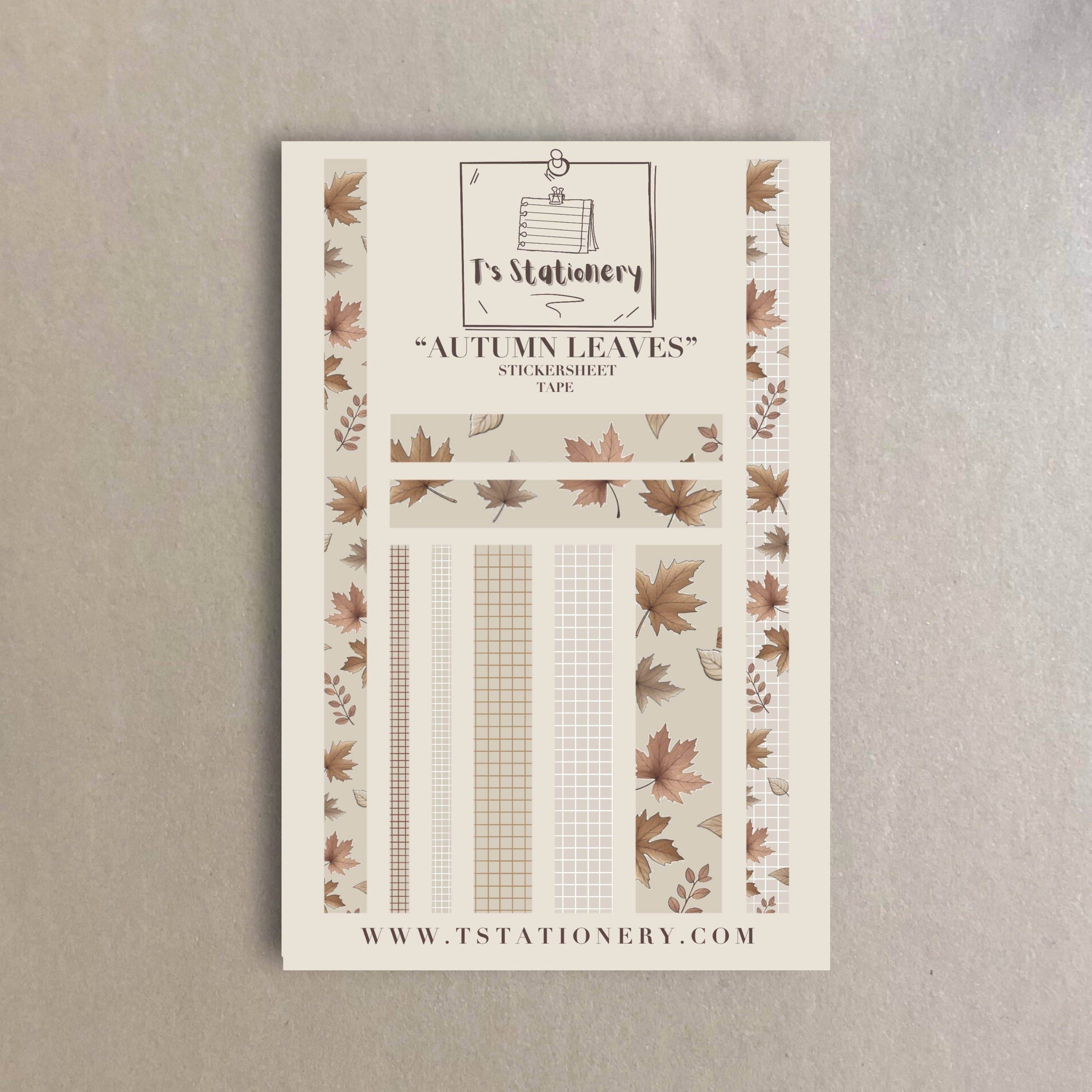 T's Stationery - Stickertape met goudfolie „Autumnal Leaves” (kastanjebruin) - The Dreamer's Bookshop.
