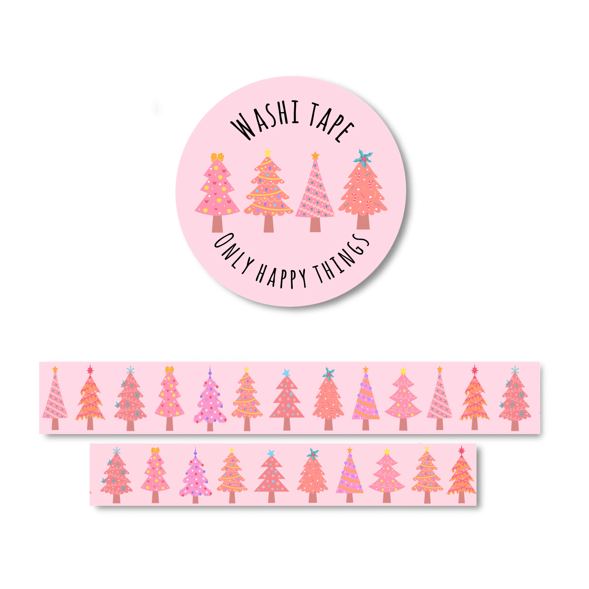 Only Happy Things Stationery - Washitape kerstbomen roze - The Dreamer's Bookshop.