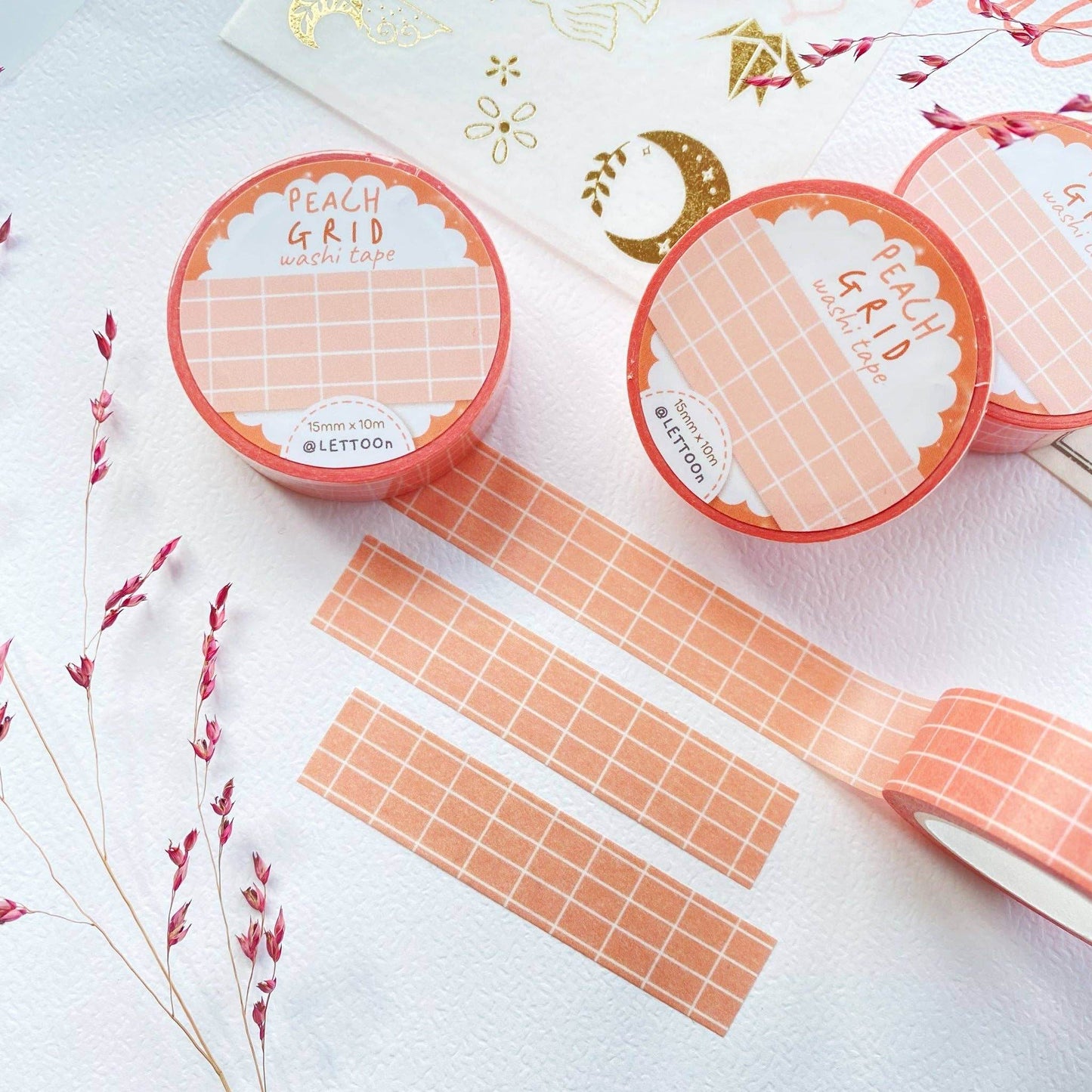 LETTOOn - Washi-tape - Perzikkleurig Raster - The Dreamer's Bookshop.