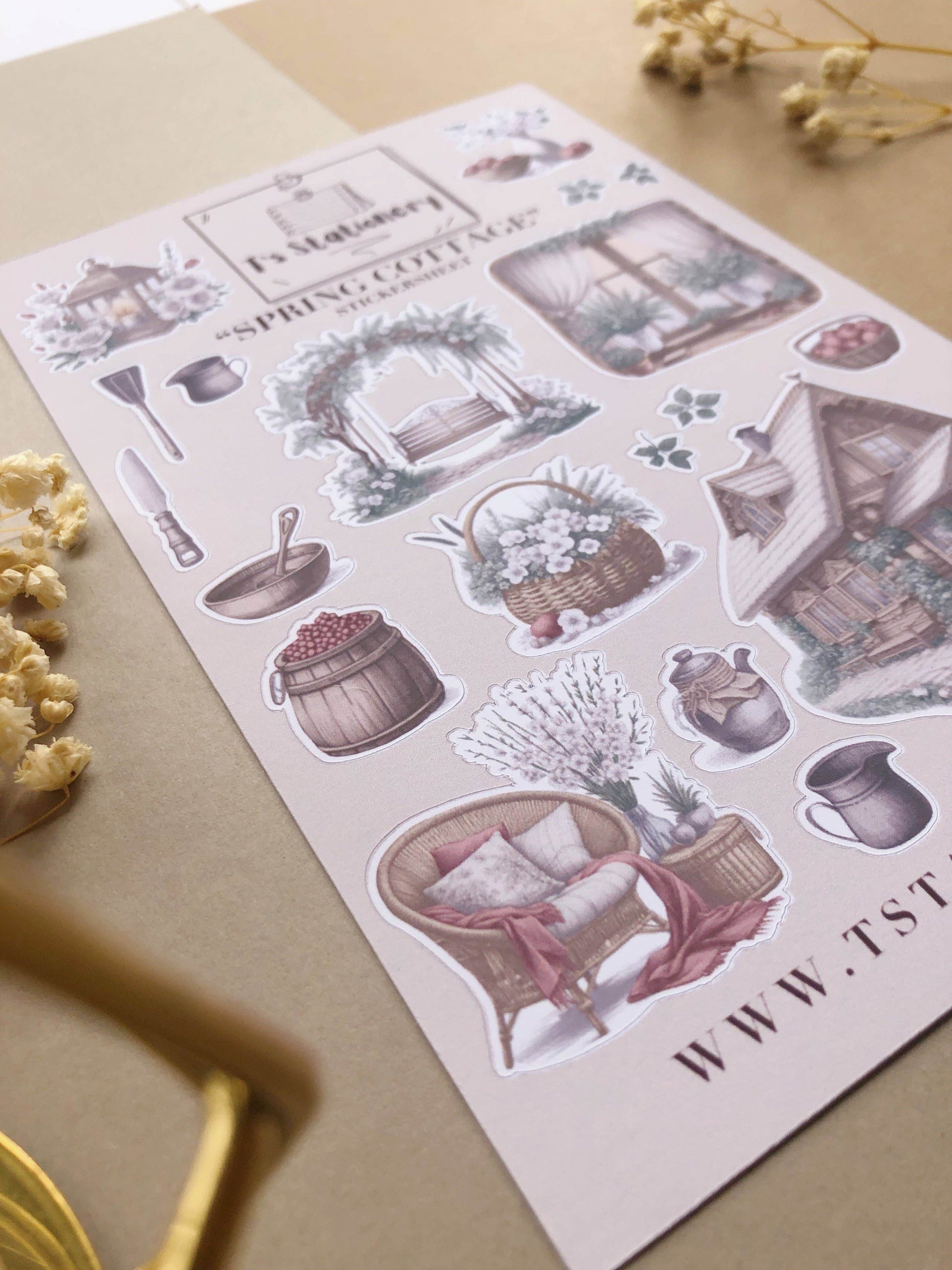 T's Stationery - Stickervel „Spring Cottage” - The Dreamer's Bookshop.