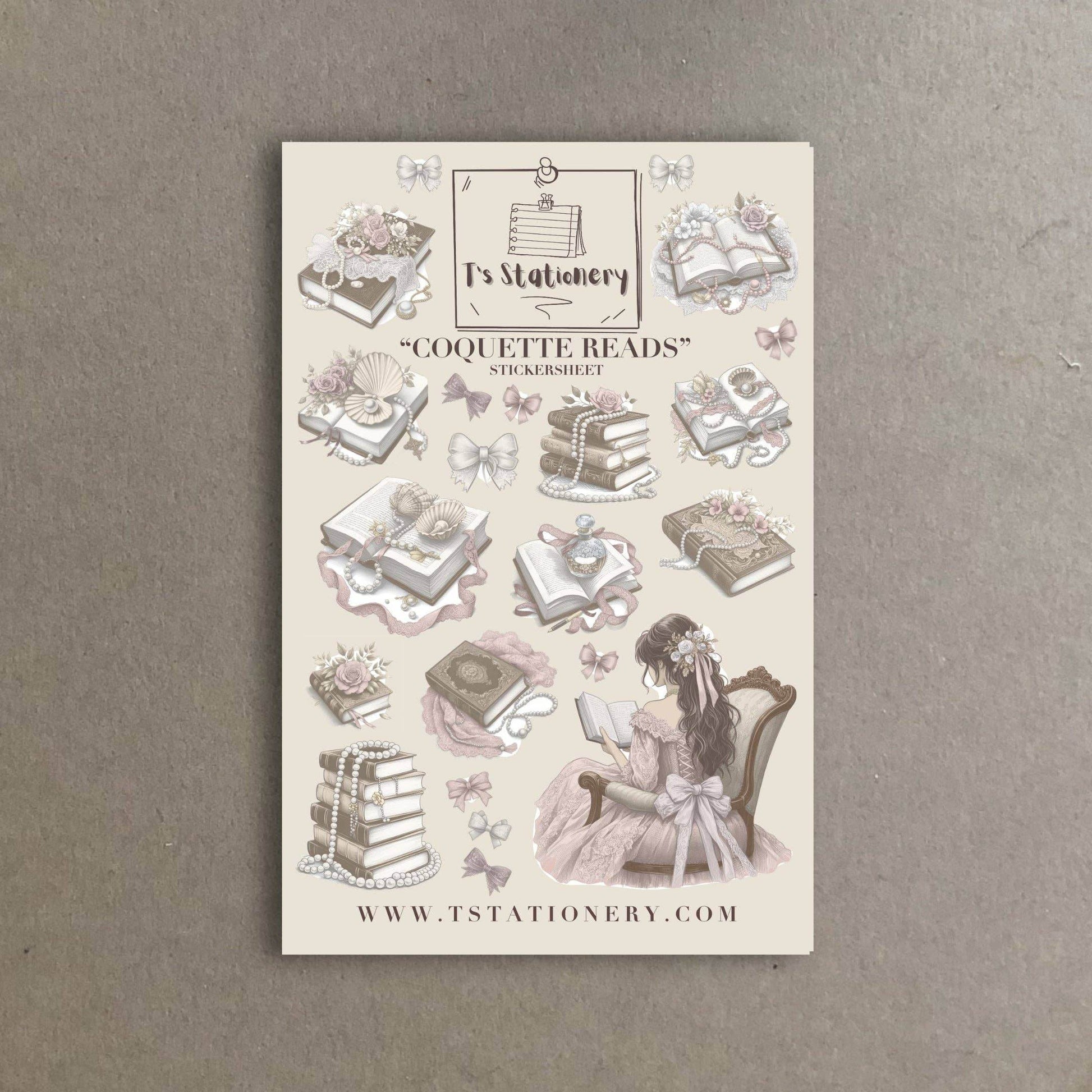 T's Stationery - Stickervel „Coquette Reads” - The Dreamer's Bookshop.