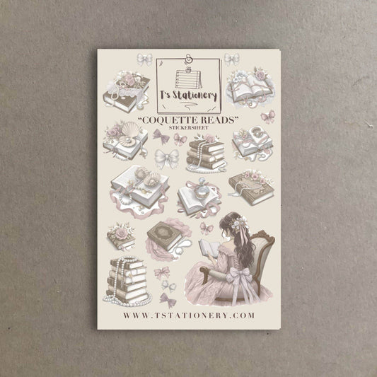 T's Stationery - Stickervel „Coquette Reads” - The Dreamer's Bookshop.