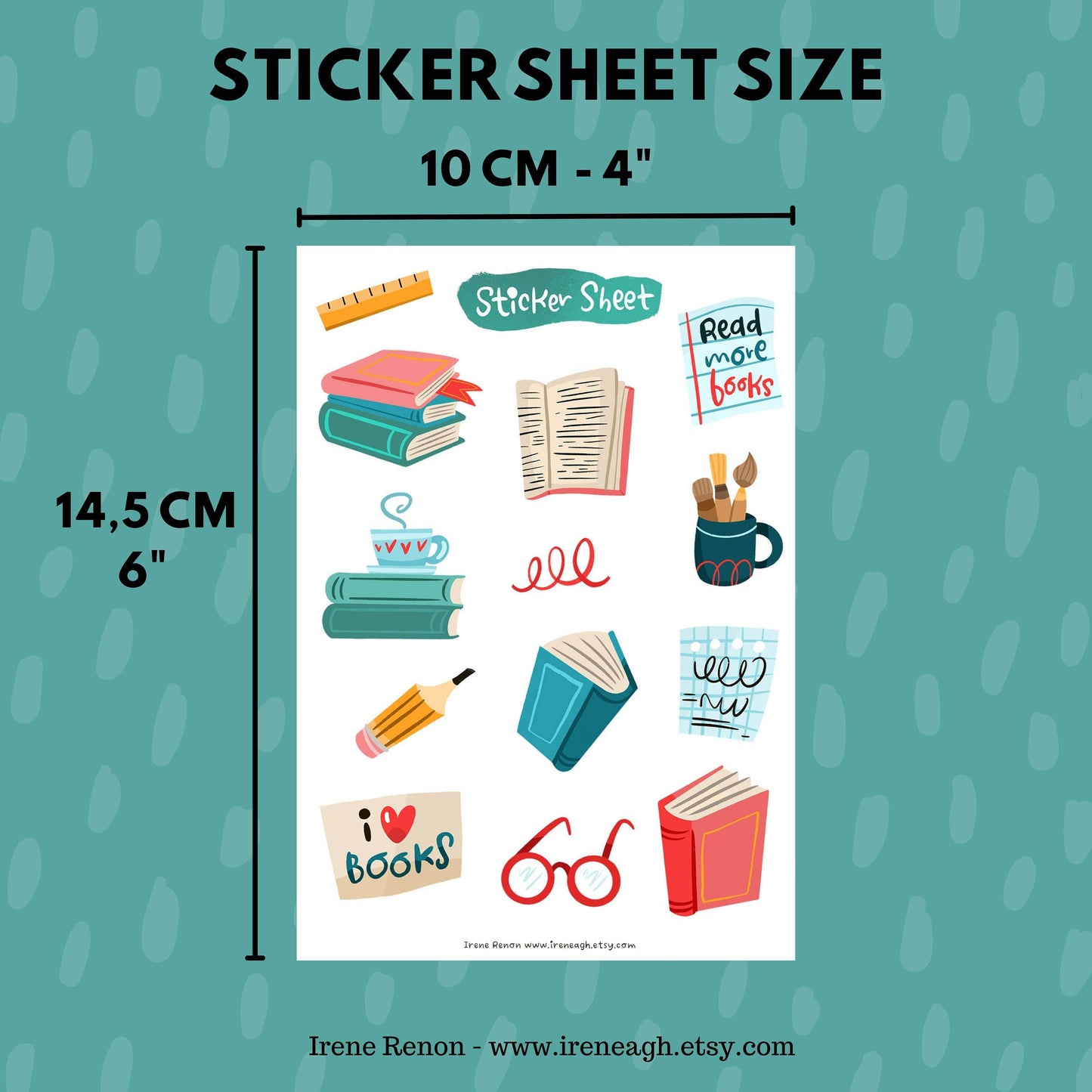 Irene Renon illustrations - Stickervel, Book Love Gift, Bullet Journal, Vinylsticker - The Dreamer's Bookshop.