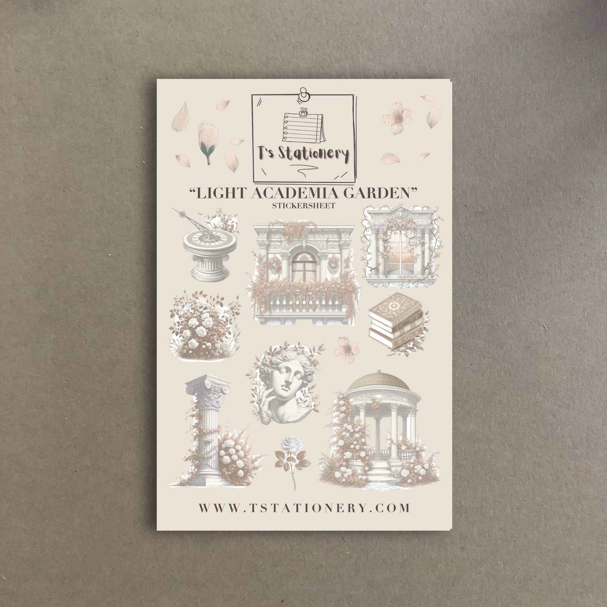 T's Stationery - Stickervel „Light Academia Garden” - The Dreamer's Bookshop.