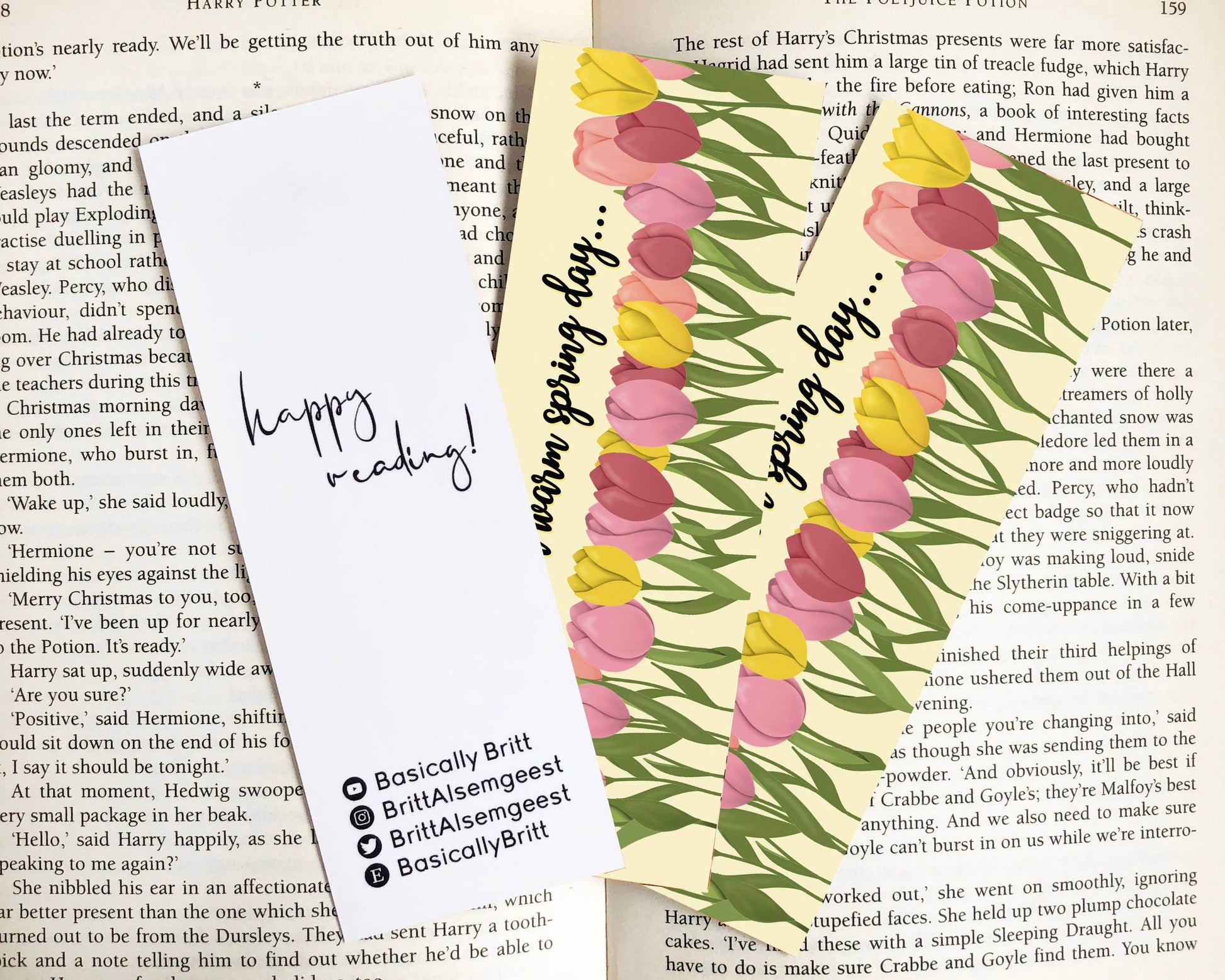 Basically Britt - Spring Yellow Bookmark with flowers and sun - The Dreamer's Bookshop.