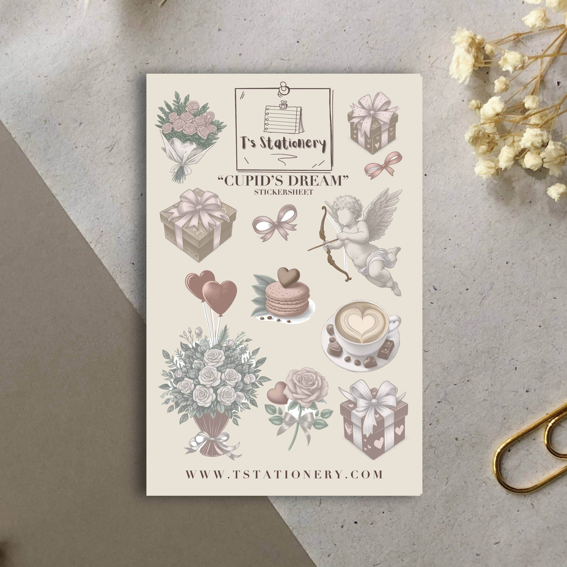 T's Stationery - Stickervel „Cupid's Dream” - The Dreamer's Bookshop.