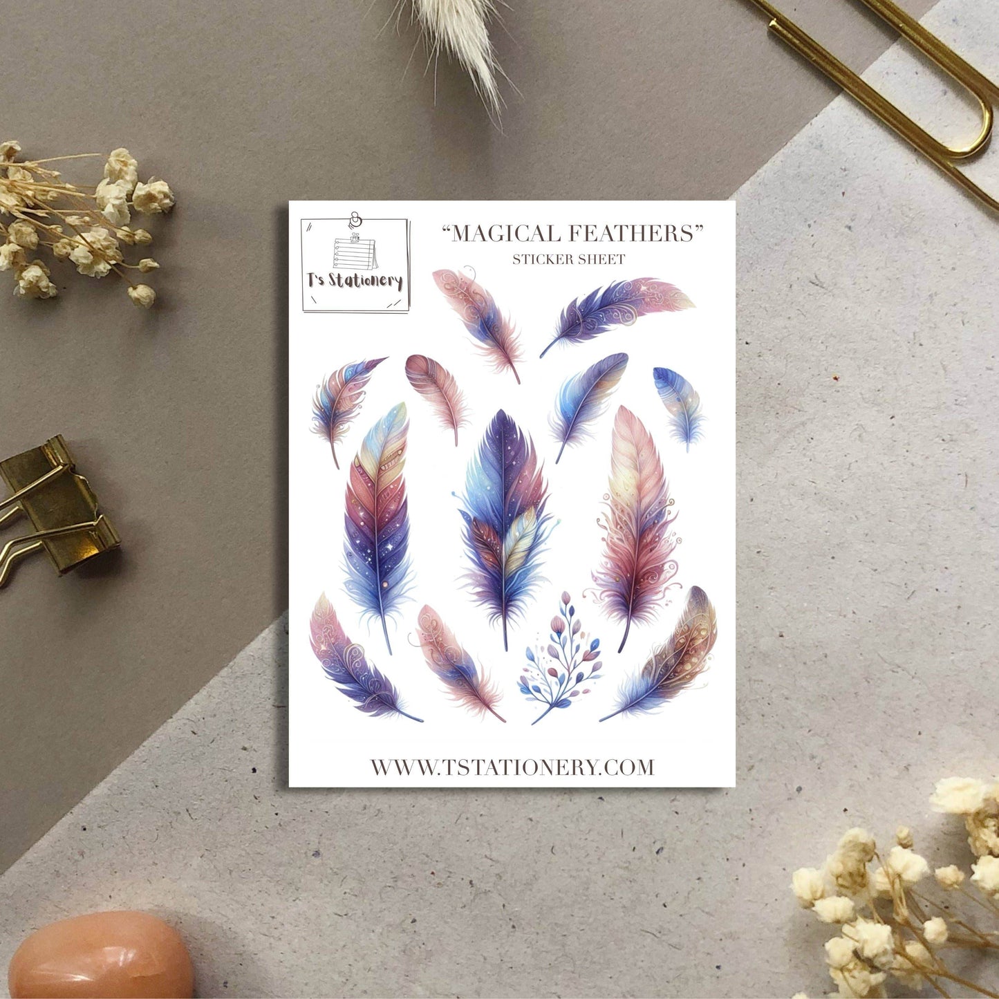 T's Stationery - Washi-stickervel „Magical Feathers” - The Dreamer's Bookshop.