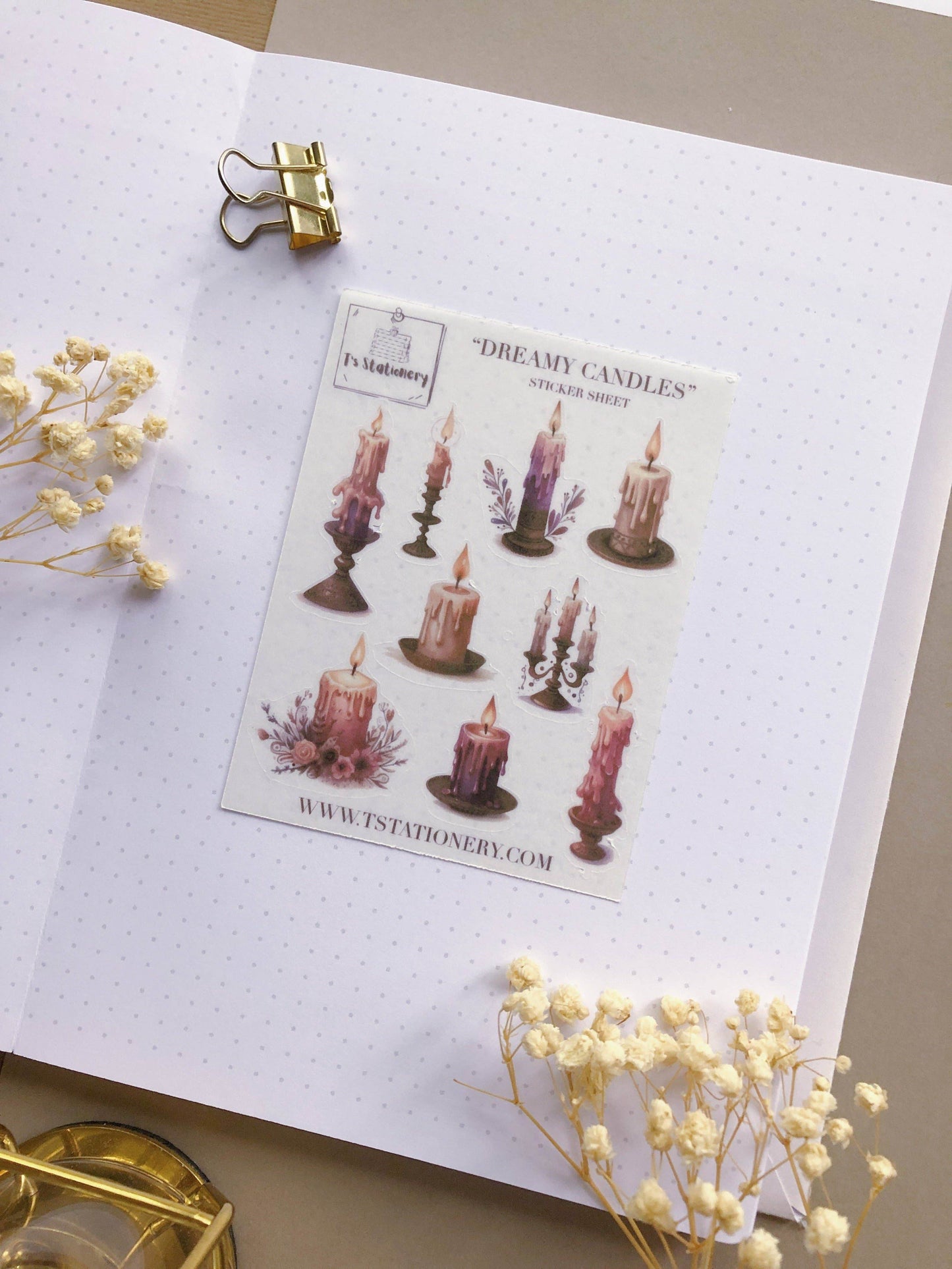 T's Stationery - Washi-stickervel „Dreamy Candles” - The Dreamer's Bookshop.