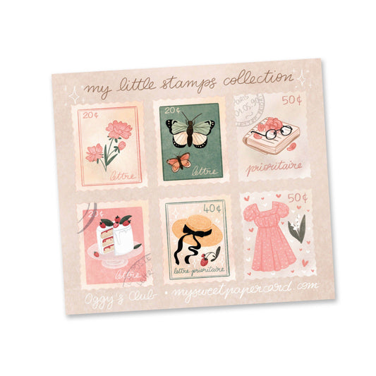 My Sweet Paper Card - Oggy's Club - Cottagecore stempels - Blad met kleine stickers - The Dreamer's Bookshop.