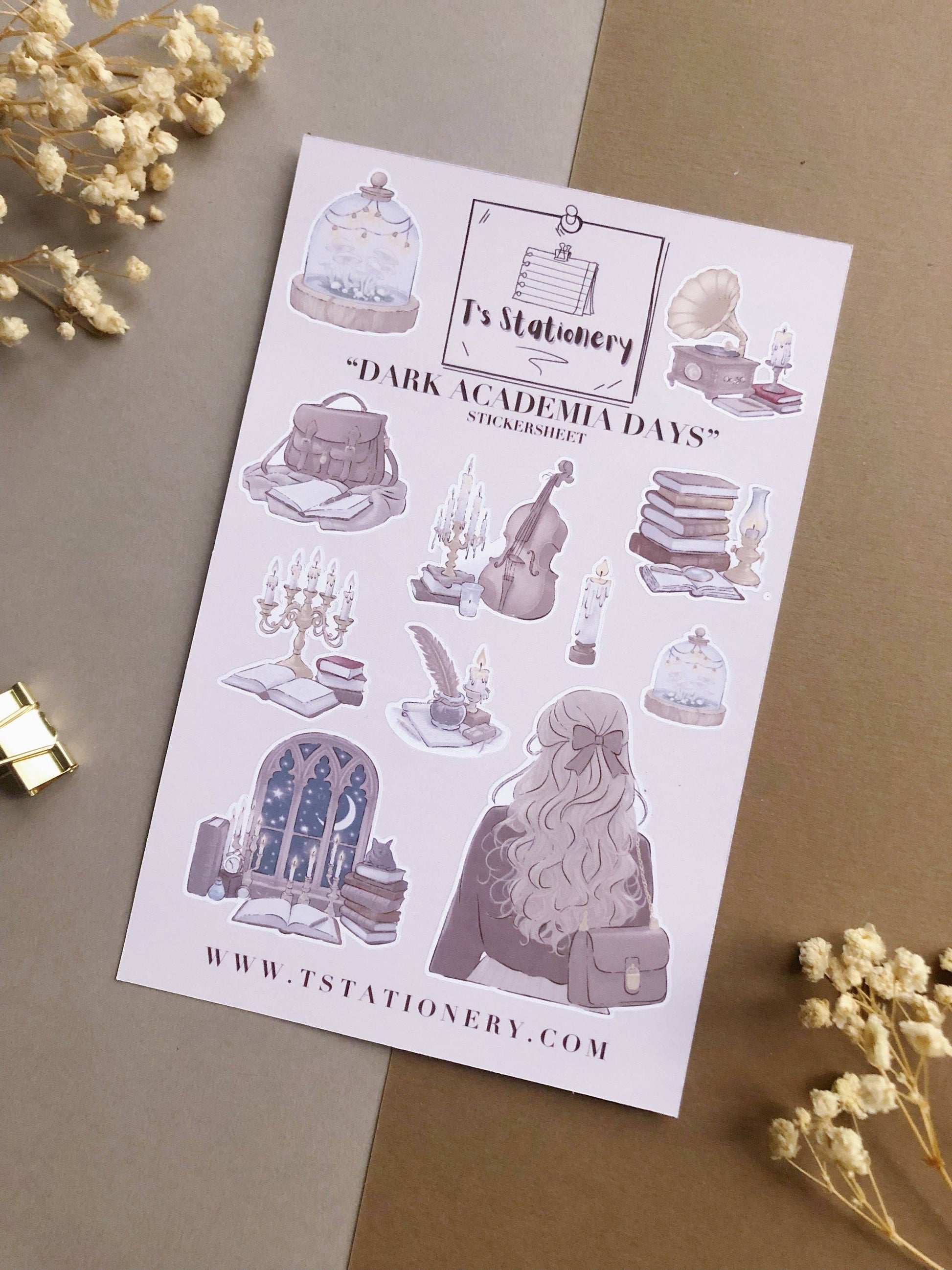 T's Stationery - Stickervel „Dark Academia Days” - The Dreamer's Bookshop.