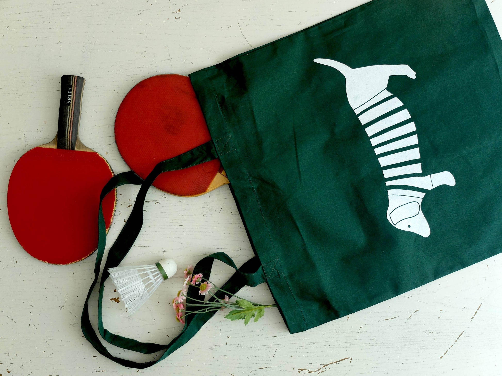 Wonder Of Today - Handbedrukte stoffen tas met teckelmotief marine - The Dreamer's Bookshop.